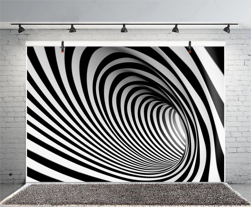 LFEEY 10x7ft Black and White Spiral Vortex Backdrop Adults Kids Portrait Photo Shoot Futuristic Perspective Pipeline Tube Endless Tunnel Striped Swirl Background for Photography Photo Studio Props - Image 4